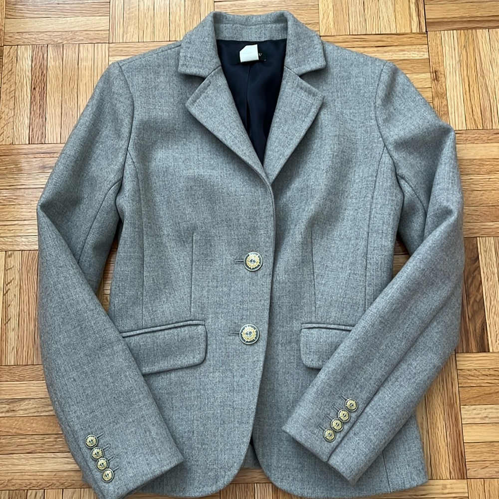 J.Crew Gray Wool Blazer with Enamel Buttons Size 4 (Slim fit)